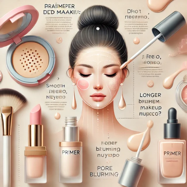 DALL·E 2025-03-24 16.03.57 - A beauty-themed illustration for an article titled 'Праймер под макияж_ что такое, для чего нужен и как пользоваться_'. The image shows a flat lay of